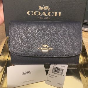 Brand New Navy Blue Coach Wallet with Tags and Box.